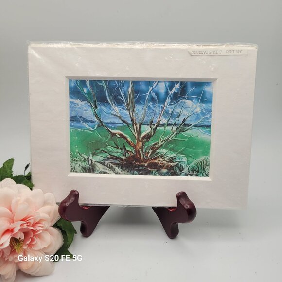 Vintage Encaustic Wax Art Print Water Tree Signed by Ruth Bailey Matted - Picture 1 of 16